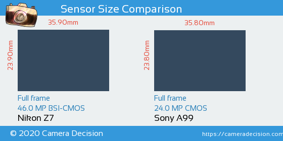 Nikon Z7 vs Sony A99 Sensor Size Comparison