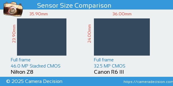 Nikon Z8 vs Canon R6 III Sensor Size Comparison