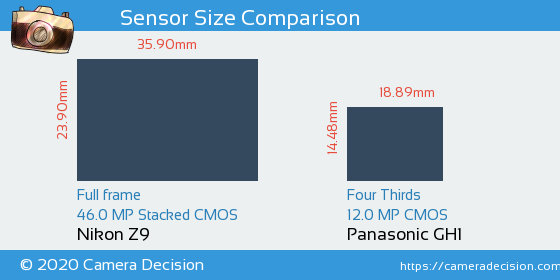 Nikon Z9 vs Panasonic GH1 Sensor Size Comparison