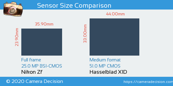 Nikon Zf vs Hasselblad X1D Sensor Size Comparison