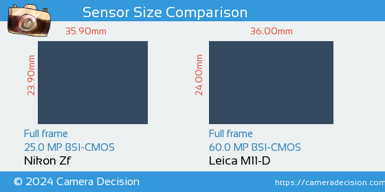Nikon Zf vs Leica M11-D Sensor Size Comparison