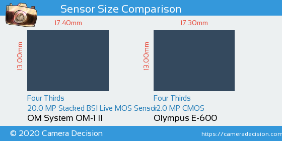 OM System OM-1 II vs Olympus E-600 Sensor Size Comparison