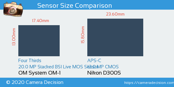 OM System OM-1 vs Nikon D300S Sensor Size Comparison