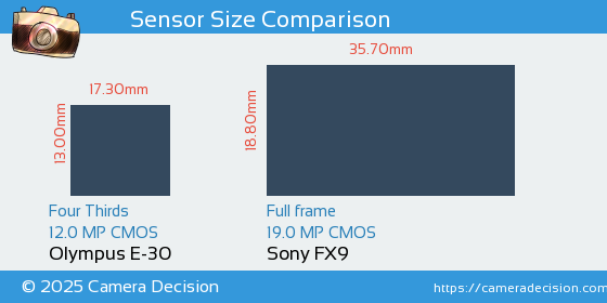Olympus E-30 vs Sony FX9 Sensor Size Comparison