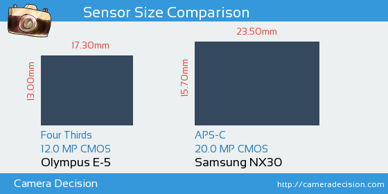 Olympus E-5 vs Samsung NX30 Sensor Size Comparison
