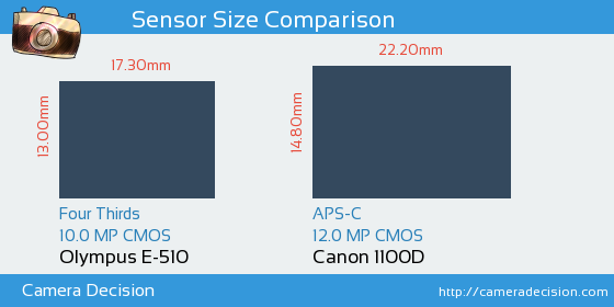 Olympus E-510 vs Canon 1100D Sensor Size Comparison