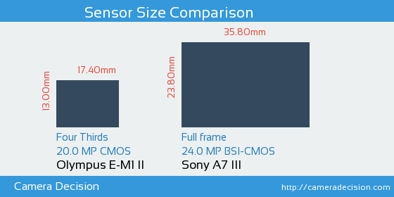 Olympus E-M1 II vs Sony A7 III Sensor Size Comparison