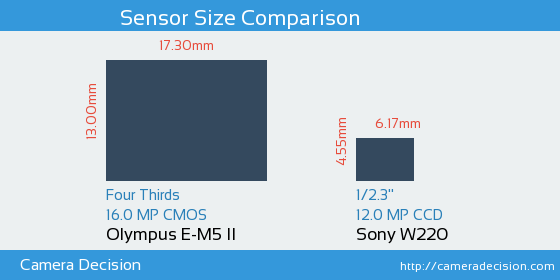 Olympus E-M5 II vs Sony W220 Sensor Size Comparison