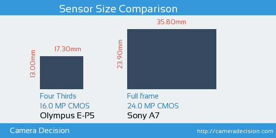Olympus E-P5 vs Sony A7 Sensor Size Comparison