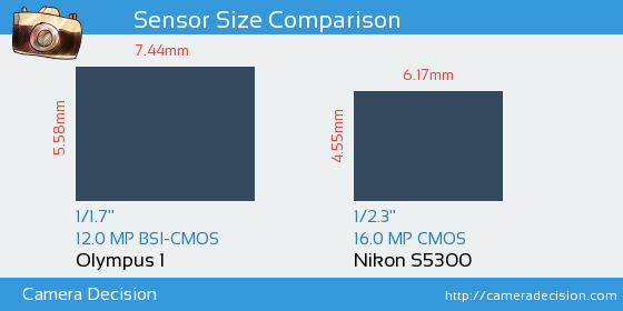 Olympus 1 vs Nikon S5300 Sensor Size Comparison