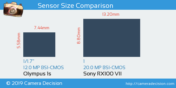 Olympus 1s vs Sony RX100 VII Sensor Size Comparison