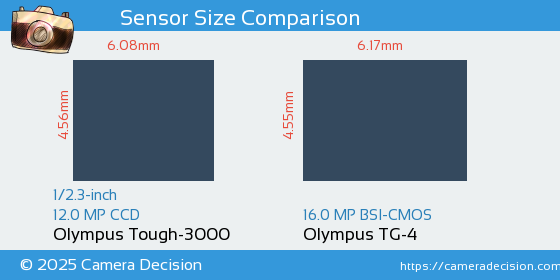 Olympus Tough-3000 vs Olympus TG-4 Sensor Size Comparison