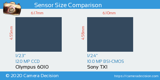 Olympus 6010 vs Sony TX1 Sensor Size Comparison