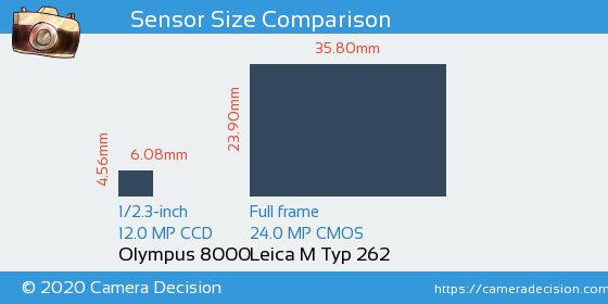 Olympus 8000 vs Leica M Typ 262 Sensor Size Comparison