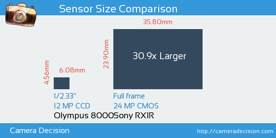 Olympus 8000 vs Sony RX1R Sensor Size Comparison