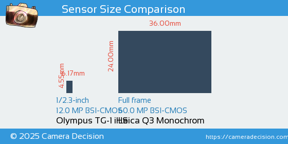 Olympus TG-1 iHS vs Leica Q3 Monochrom Sensor Size Comparison