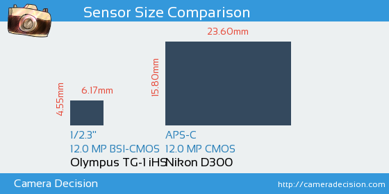 Olympus TG-1 iHS vs Nikon D300 Sensor Size Comparison