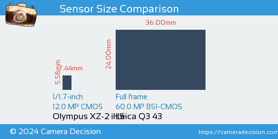 Olympus XZ-2 iHS vs Leica Q3 43 Sensor Size Comparison