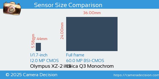 Olympus XZ-2 iHS vs Leica Q3 Monochrom Sensor Size Comparison