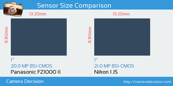 Panasonic FZ1000 II vs Nikon 1 J5 Sensor Size Comparison