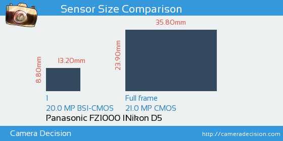 Panasonic FZ1000 II vs Nikon D5 Sensor Size Comparison