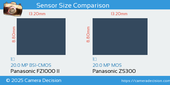 Panasonic FZ1000 II vs Panasonic ZS300 Sensor Size Comparison