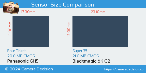 Panasonic GH5 vs Blackmagic 6K G2 Sensor Size Comparison