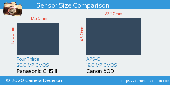 Panasonic GH5 II vs Canon 60D Sensor Size Comparison