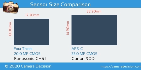 Panasonic GH5 II vs Canon 90D Sensor Size Comparison