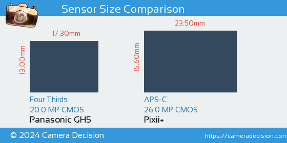 Panasonic GH5 vs Pixii+ Sensor Size Comparison