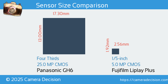 Panasonic GH6 vs Fujifilm Liplay Plus Sensor Size Comparison