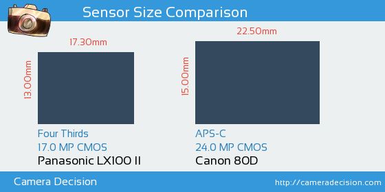 Panasonic LX100 II vs Canon 80D Sensor Size Comparison