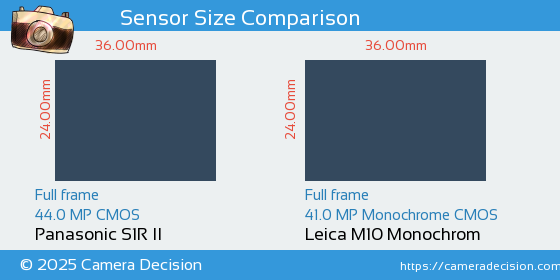 Panasonic S1R II vs Leica M10 Monochrom Sensor Size Comparison