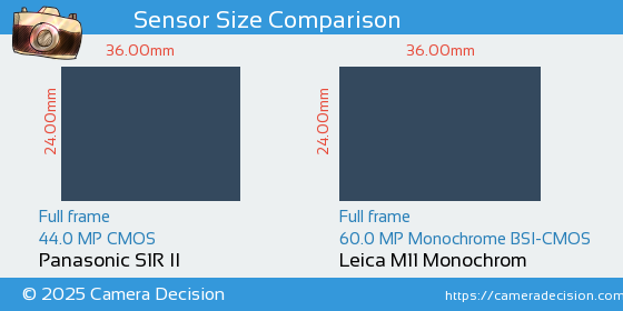 Panasonic S1R II vs Leica M11 Monochrom Sensor Size Comparison