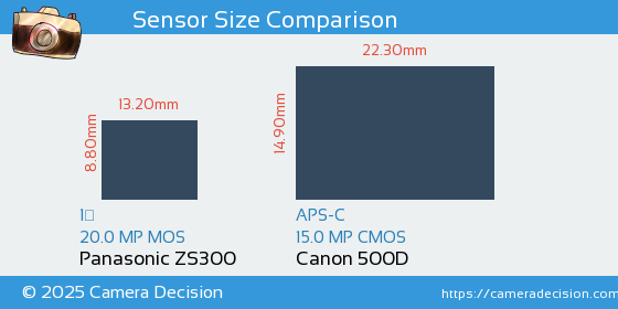 Panasonic ZS300 vs Canon 500D Sensor Size Comparison
