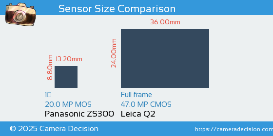 Panasonic ZS300 vs Leica Q2 Sensor Size Comparison