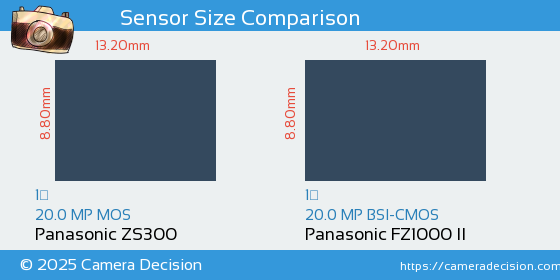 Panasonic ZS300 vs Panasonic FZ1000 II Sensor Size Comparison