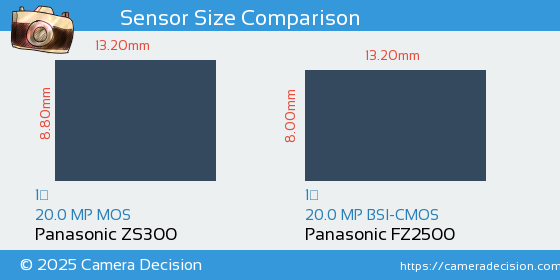 Panasonic ZS300 vs Panasonic FZ2500 Sensor Size Comparison