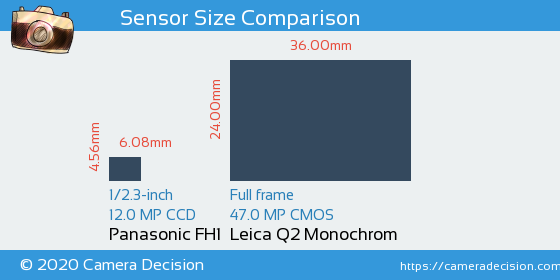 Panasonic FH1 vs Leica Q2 Monochrom Sensor Size Comparison