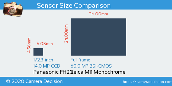 Panasonic FH20 vs Leica M11 Monochrom Sensor Size Comparison