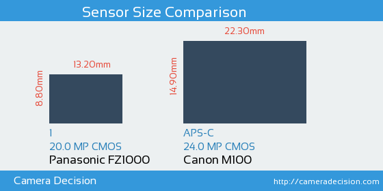 Panasonic FZ1000 vs Canon M100 Sensor Size Comparison
