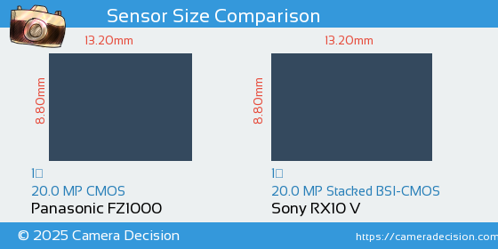 Panasonic FZ1000 vs Sony RX10 V Sensor Size Comparison