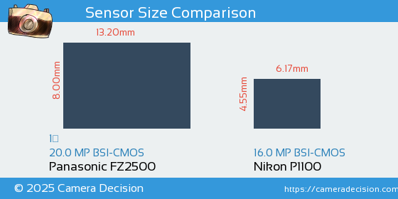 Panasonic FZ2500 vs Nikon P1100 Sensor Size Comparison