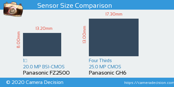 Panasonic FZ2500 vs Panasonic GH6 Sensor Size Comparison