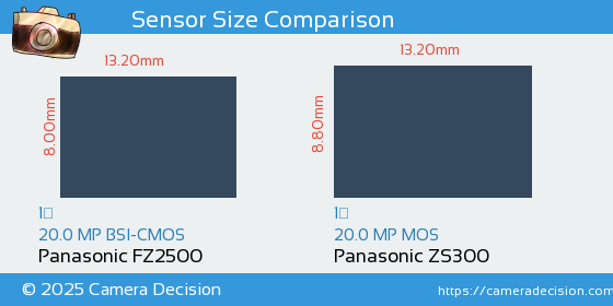 Panasonic FZ2500 vs Panasonic ZS300 Sensor Size Comparison