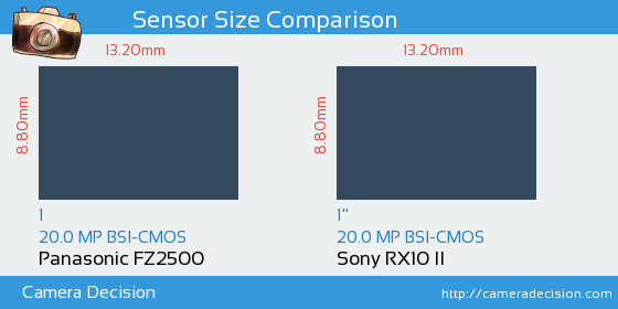 Panasonic FZ2500 vs Sony RX10 II Sensor Size Comparison