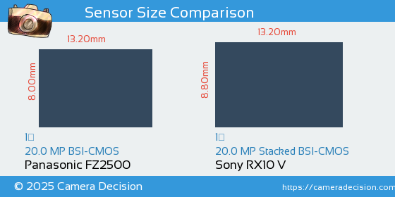 Panasonic FZ2500 vs Sony RX10 V Sensor Size Comparison