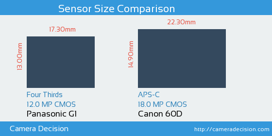Panasonic G1 vs Canon 60D Sensor Size Comparison