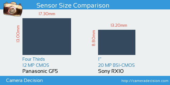 Panasonic GF5 vs Sony RX10 Sensor Size Comparison