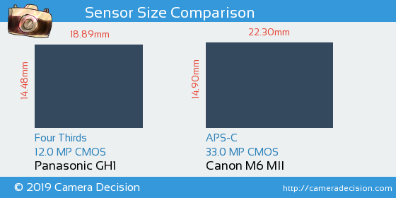 Panasonic GH1 vs Canon M6 MII Sensor Size Comparison